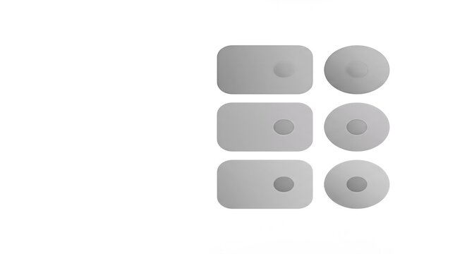 Minimalist abstract shapes and colorful buttons on white background