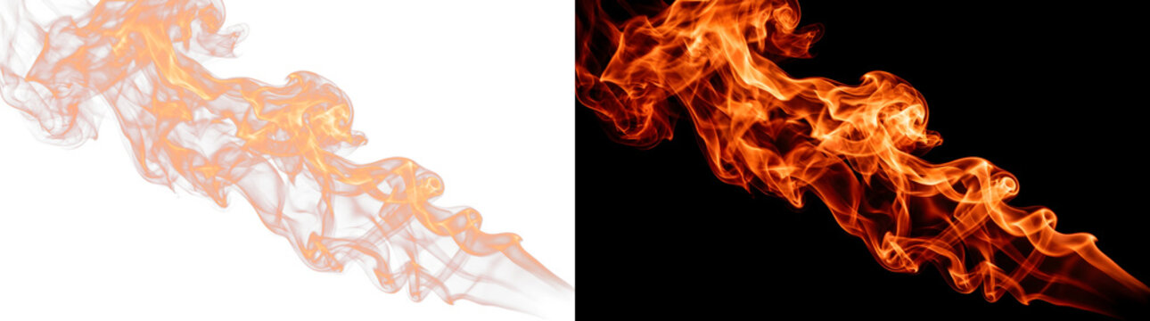 Vibrant orange fiery smoke trails curving in graceful patterns creating dynamic energy movement captured in high resolution on transparent background