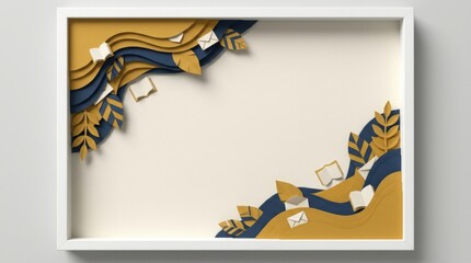 Fototapeta premium Elegant Blue and Gold Education Border With Large Blank Copy Space