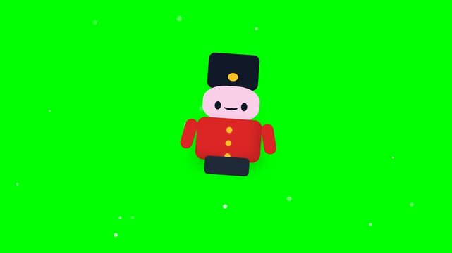 Cute Animated Toy Soldier Character Dancing on Green Screen Background.