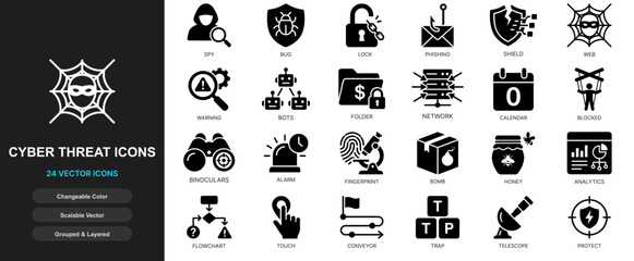 Obraz premium Information theft phishing icon set. Ransomware virus attack, unauthorized system access, malicious software exploit, password crack intrusion for modern web app ui design.