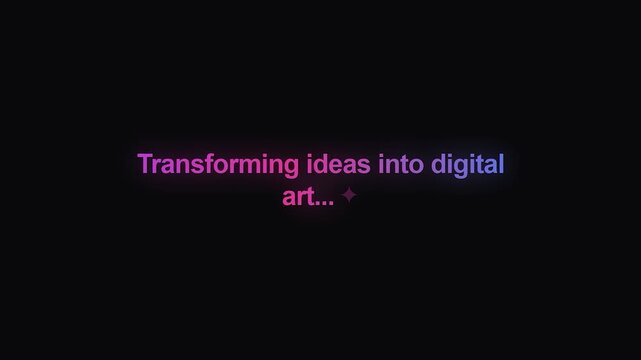 Transforming ideas into digital art text animation glowing pink neon typography motion graphics background for creative social media content