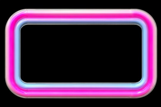 Glowing pink and blue neon rectangle frame isolated on black background