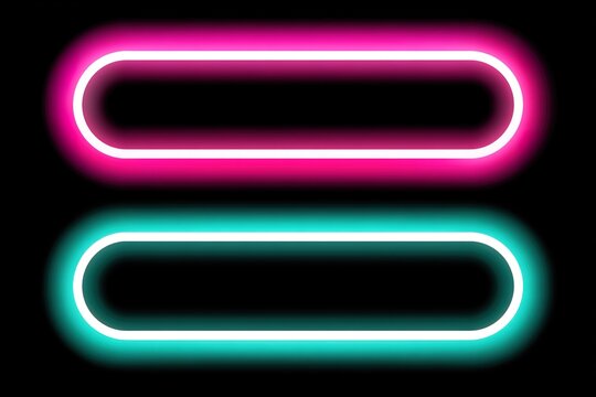 Glowing pink and cyan neon rounded rectangle frames on a black background.