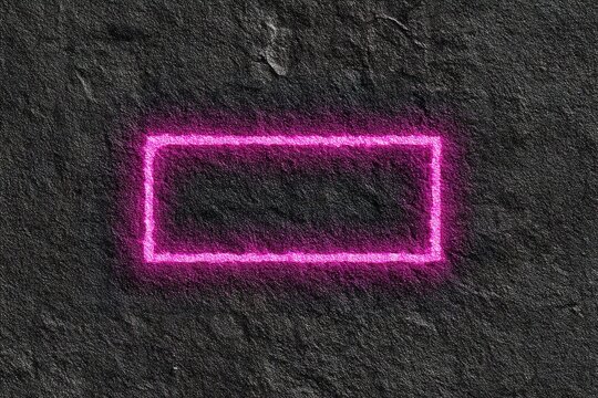 Glowing pink neon rectangle frame on dark textured background for modern graphic design.