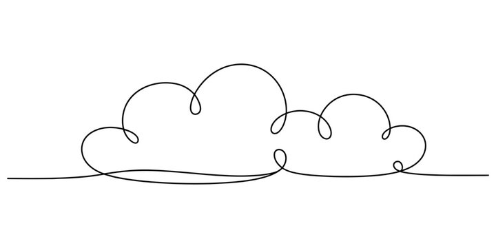 Continuous single line drawing of a fluffy cloud