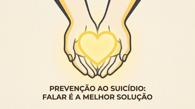 Campanha de preven&ccedil;&atilde;o ao suic&iacute;dio com m&atilde;os segurando cora&ccedil;&atilde;o amarelo brilhante, conceito do Setembro Amarelo