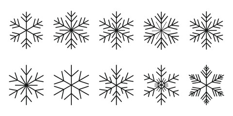 Obraz premium Snowflake Line Art Icon featuring Ten Winter Crystal Designs for Christmas Decoration, Seasonal Graphics, Greeting Cards, Patterns, and Festive Visuals