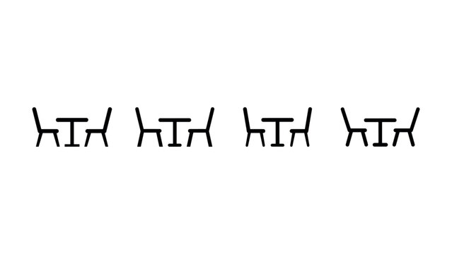 Set of four simple table and chair furniture icons for interior design and room layout.