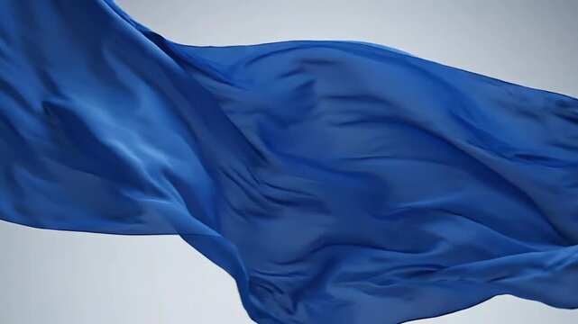 Smooth Blue Silk Fabric Floating and Waving in Slow Motion