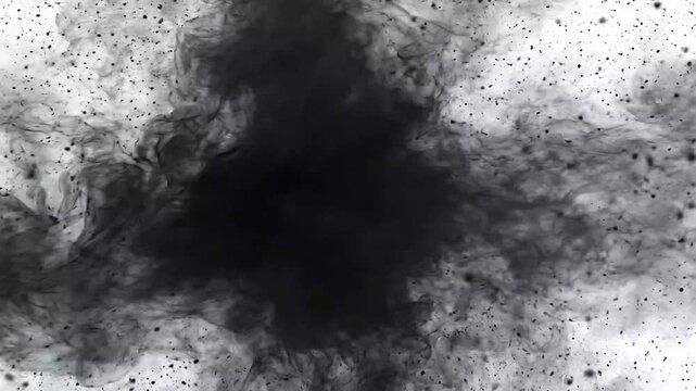 Black Ink Smoke Burst Expanding Rapidly on White Background