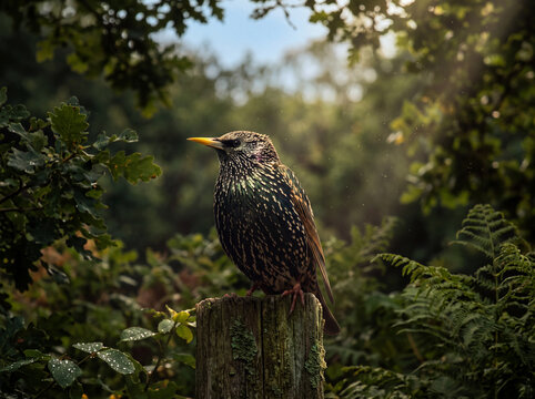 Common Starling (Sturnus vulgaris) in a Natural European Habitat