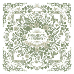 Naklejka premium Vintage Floral Ornament Frame with Butterflies and Botanical Elements
