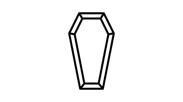 A minimalist black and white outline drawing of a spooky coffin. Excellent for Halloween decorations, vampire themes, haunted house concepts, and coloring pages.