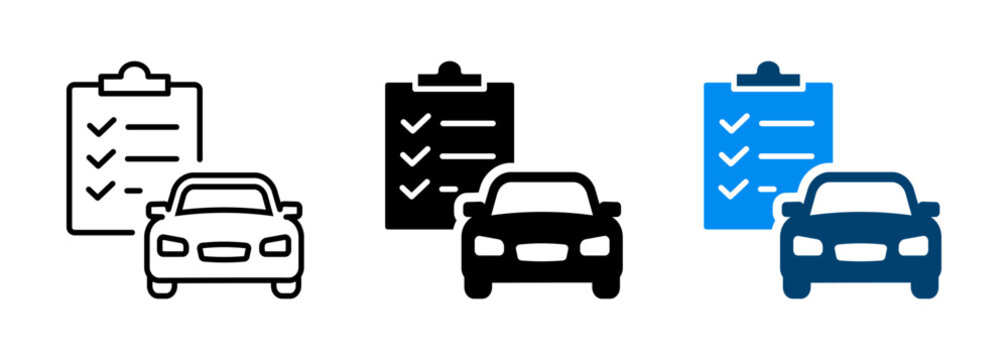 Car with checklist icon. vehicle with clipboard symbol representing inspection, service maintenance, insurance document. Transparent vector and PNG