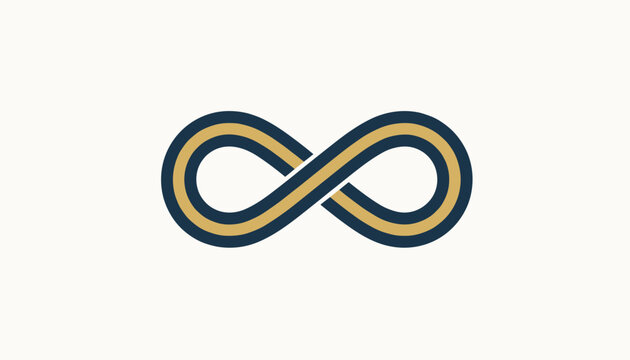 Elegant gold and dark blue infinity symbol showing a continuous loop representing eternity, endless possibilities, and balance.