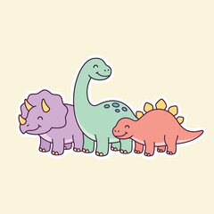 Fototapeta premium Cute colorful cartoon dinosaur characters sticker illustration