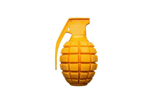 Yellow toy hand grenade representing danger and play