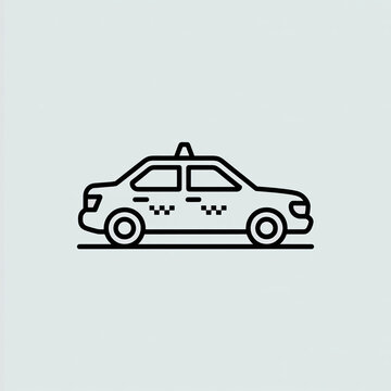 Black and white illustration of a vintage taxi cab with checkered pattern.