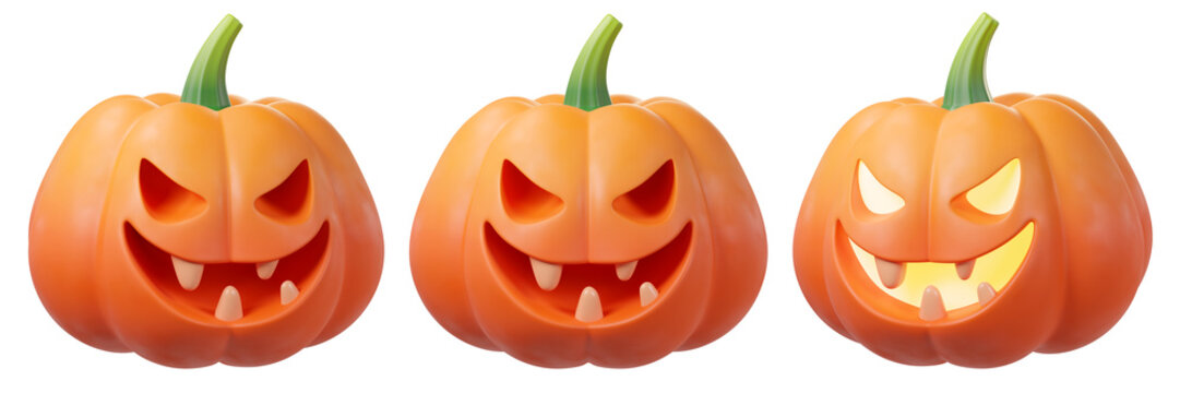3D Halloween pumpkin Jack-o-lantern, isolated on background. Perfect for Halloween, party posters, seasonal promotions, greeting cards, stickers, social media, autumn holiday. 3d render
