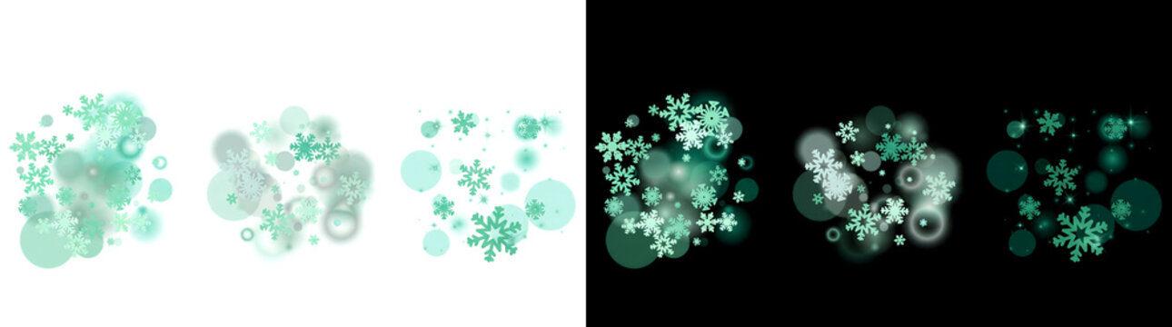 Green snowflake bokeh light border glowing with sparkling circles ideal for use in PNG, Transparent and Black Background Versions for christmas designs