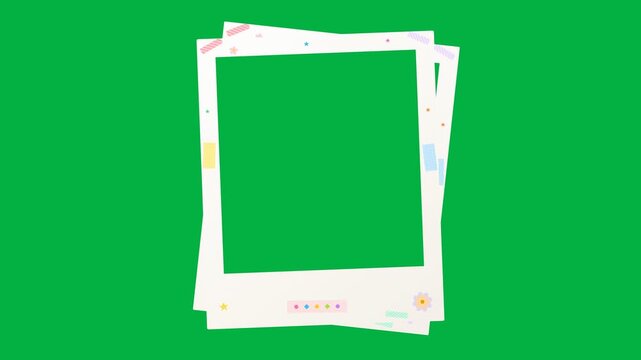 Animated stacking white photo frames on green screen. 4K Video