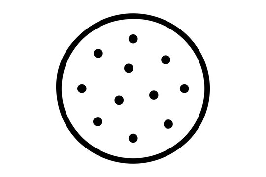 Cookie icon with chocolate chips in linear style isolated on white background for design.