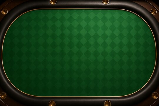 Poker table with green felt oval layout and brass trim