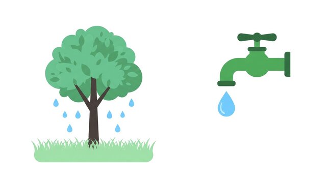 Illustration of a tree being watered by a dripping faucet representing conservation