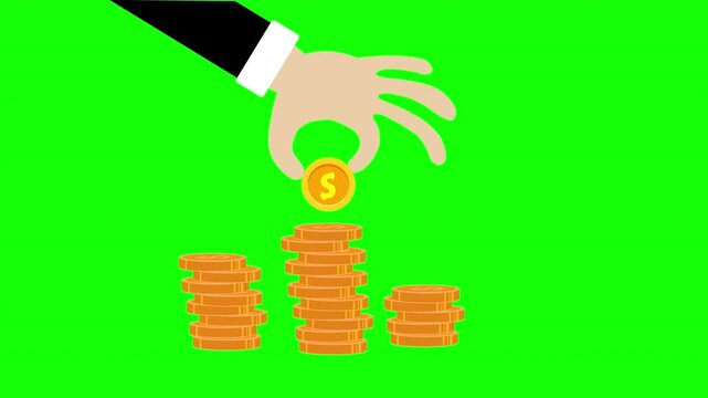 Financial Investment and Savings Concept with Hand Dropping Dollar Coin onto Stacks of Coins