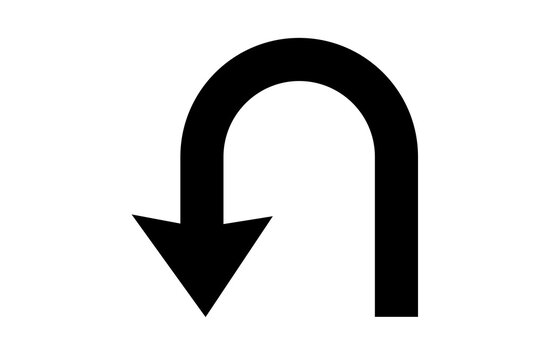 Black U Turn Arrow Icon for Navigation and Return