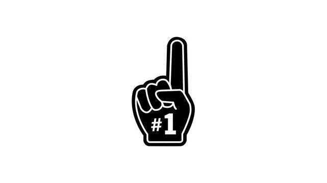 Number 1 (one) fan hand glove with finger raised flat vector icon animation in white background, 4k video.