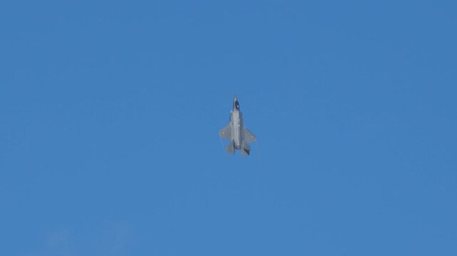 Military Stealth Fighter Jet Releasing Defensive Flares During Airshow Flight