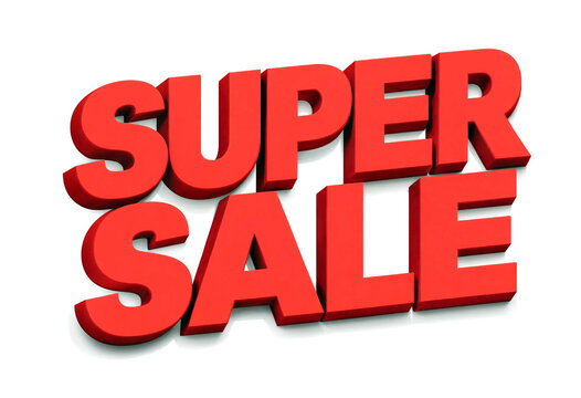 Bright red bold threedimensional super sale text isolated for promotions and discounts
