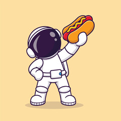 Obraz premium Cute Astronaut celebrates with a hot dog