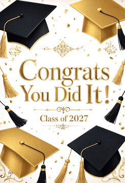Celebratory graduation card design with caps and tassels for class of graduates achievement recognition