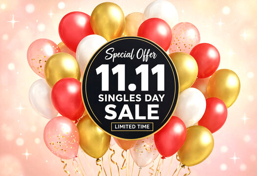 Colorful balloons with special offer sign for singles day sale celebration event promotion