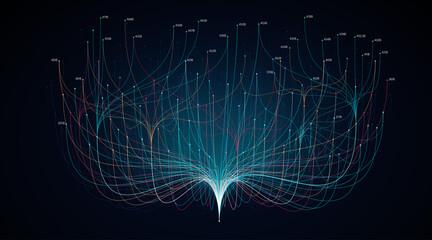 Abstract neural network structure with glowing cyan and orange nodes representing big data visualization and artificial intelligence background © MD