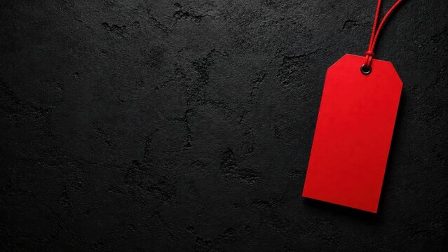 Red blank tag on black textured background