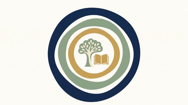 Circular logo featuring a stylized tree and an open book icon.