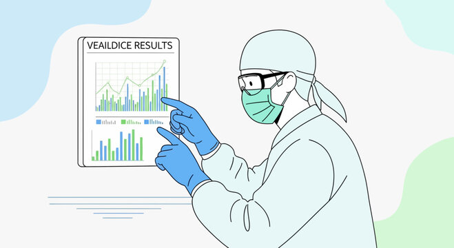 Medical Professional Analyzing Data Charts on Transparent Background