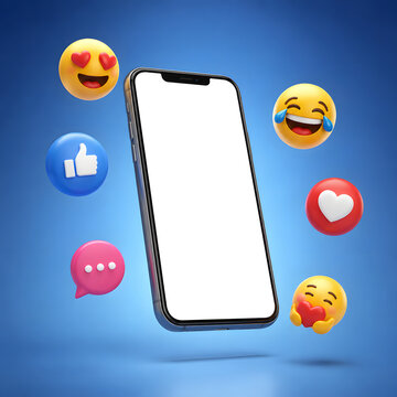 Smartphone with social media icons floating around it.