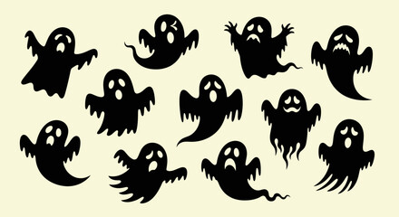 Naklejka premium Group of playful stylized vector characters with minimalist design and clean outlines on white background, featuring vibrant colors and modern graphic aesthetics for versatile commercial use.