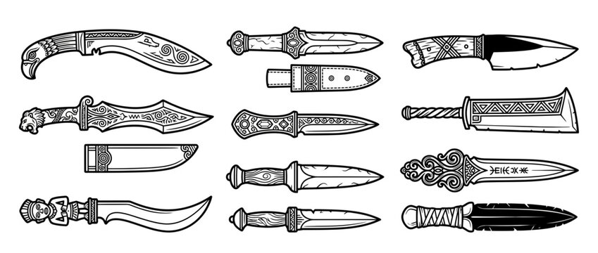 Collection of antique illustrated knives and daggers