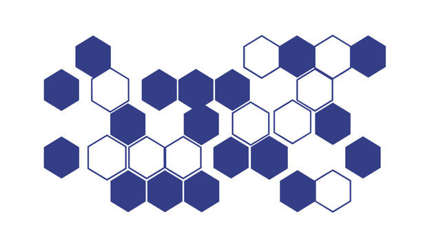 Abstract geometric background pattern of dark blue and white hexagons creating a modern tech-inspired mesh design.