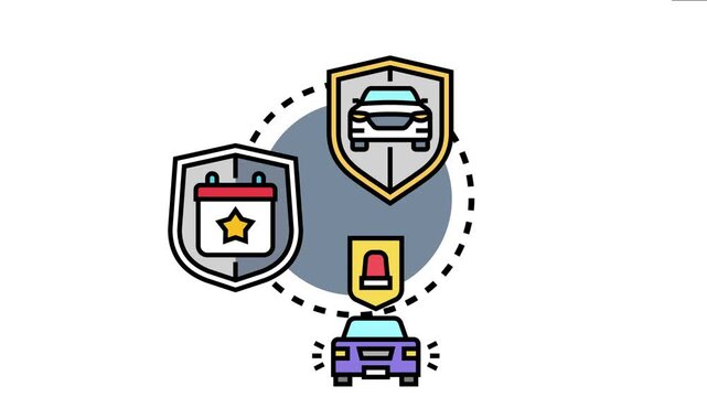 Auto liability protection coverage vehicle safeguarding with a calendar marking policy terms and an alert symbol for potential road incidents