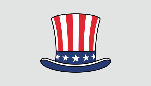 Patriotic Uncle Sam top hat with stars and stripes vector illustration celebrating American independence day.