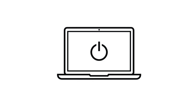 Laptop computer with power standby symbol on screen line icon vector illustration representing device control.