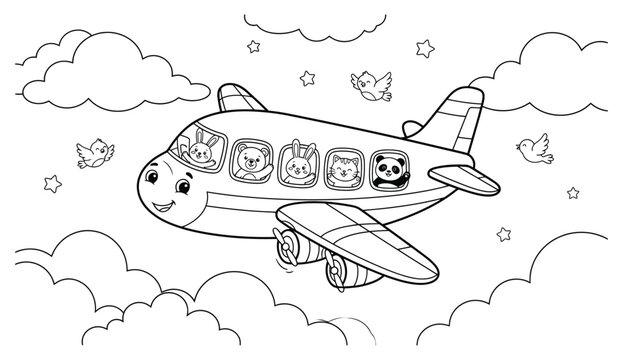 Vintage style illustration of a classic propeller airplane in a sketched aesthetic