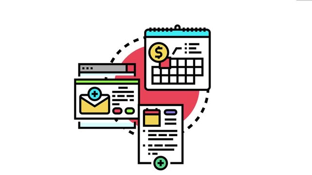 Calendar, email interface, and document icons illustrate the concept of auto renewing subscriptions, showing the process of scheduling, notifying, and managing recurring services or payments